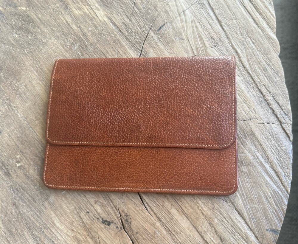 Furla Pebbled Leather Brown Envelope Clutch Wallet Italy Small Vintage